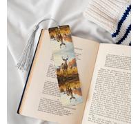 Marque-pages en bois pour les amateurs de livres, fait à la main avec pompons gris cerf dans le champ d'automne, accessoires de livre artistique, cadeau pour homme et femme