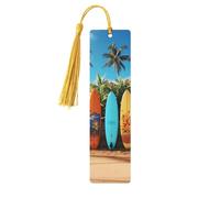 Marque-pages en bois Surf's Up pour les amateurs de livres, fait à la main avec pompons colorés, marque-page imprimés double face, accessoires de livre artistique, cadeau pour homme et femme