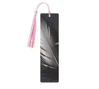 Marque-pages en métal avec plumes noires avec pompons, pendentif unique fait à la main, marque-pages en bois à suspendre, ornements mignons pour les amateurs de livres, cadeaux d'anniversaire et