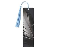 Marque-pages en métal avec plumes noires avec pompons, pendentif unique fait à la main, marque-pages en bois à suspendre, ornements mignons pour les amateurs de livres, cadeaux d'anniversaire et