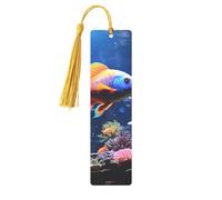 Marque-pages en métal avec pompons en forme de poisson - Pendentif unique fait à la main - Marque-page en bois - Jolis ornements à suspendre pour les amateurs de livres, les anniversaires, les