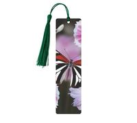 Marque-pages en métal imprimé à rayures et fleurs et papillons M - Vert foncé - Marqueur de livre léger en aluminium pour livres, journaux et cadeaux, idéal pour les amateurs de livres, décoration de