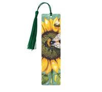 Marque-pages en métal imprimé abeilles et tournesols pour femme - Cadeau idéal pour les amateurs de livres Vert foncé