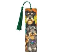 Marque-pages en métal imprimé chiens schnauzer mignons à l'huile, cadeau idéal pour les amateurs de livres, vert foncé