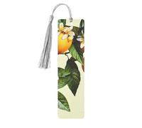 Marque-pages en métal imprimé fleurs jaunes et fruits oranges S - Marqueur de livre léger en aluminium gris pour livres, journaux et cadeaux, idéal pour les amateurs de livres, décoration de vacances