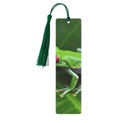 Marque-pages en métal imprimé grenouille et feuilles pour femme - Cadeau idéal pour les amateurs de livres Vert foncé