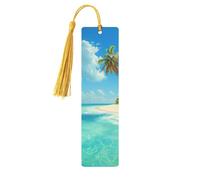 Marque-pages en métal imprimé île avec plage de sable et palmier M - Or léger en aluminium pour livres, journaux et cadeaux, idéal pour les amateurs de livres, décoration de vacances et travaux