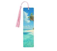 Marque-pages en métal imprimé île avec plage de sable et palmier S - Rose léger en aluminium pour livres, journaux et cadeaux, idéal pour les amateurs de livres, décoration de vacances et travaux