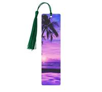 Marque-pages en métal imprimé palmier violet coucher de soleil pour femme - Cadeau idéal pour les amateurs de livres Vert foncé