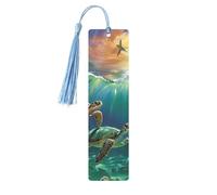 Marque-pages en métal imprimé tortues de mer pour femme - Cadeau idéal pour les amateurs de livres Bleu ciel