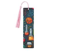 Marque-pages en métal sur le thème de la science de dessin animé avec pompons, pendentif unique fait à la main, marque-pages en bois mignons, ornements à suspendre pour les amateurs de livres, cadeaux