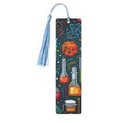 Marque-pages en métal sur le thème de la science de dessin animé avec pompons, pendentif unique fait à la main, marque-pages en bois mignons, ornements à suspendre pour les amateurs de livres, cadeaux