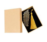 Marque-pages en Plume en Métal avec Pompon doré Marqueurs de Page Creux Créatif Absolument Beau Cadeau et Cadeau pour Les Lecteurs Cadeau de Festival D'anniversaire pour Femme et Enfants