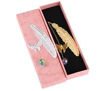 Marque-pages en plumes, Rluobo 2pcs marque-page en métal 3D papillon en plumes (or + argent) pendentif en perles de fleurs séchées pour lecteurs, enseignants, femmes, maman, amis