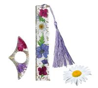 Marque-Pages en Résine de Fleurs, Marque-Page Fleurs Sechees Transparente, Signet Personnalisé avec Gland, Mignon Accessoires de Livre Cadeau pour Les Amateurs de Lecture, Violet