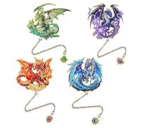 Marque-pages fantaisie en forme de dragon 4 motifs : rouge feu, bleu glacier, violet tonnerre, vert forêt. Marque-pages uniques en métal cool pour homme et femme, cadeau inspirant pour enfants