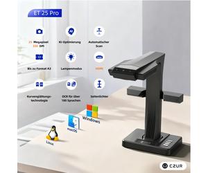 (Marque-pages gratuits d'une valeur de 12,99 € inclus) Scanner de documents CZUR ET 16/18/24/25/26 (Max) - ET25 Pro