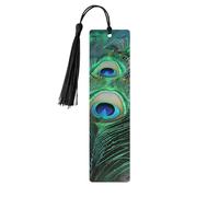 Marque-pages imprimés plumes de paon vertes, marque-pages en bois exquis, marque-pages pour femme - Cadeau idéal pour les amateurs de livres Noir