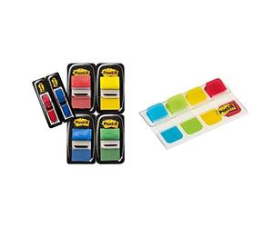 Marque-pages Post-it standards dans un dévidoir en plastique, 50marque-pages/dévidoir, 4dévidoirs/emballage + double pack de 24Flèches GRATUIT & Marque-page 15,8 x 38 mm Standard, 4 colors, 4x10