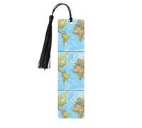 Marque-pages pour lecteurs et amoureux des livres : carte du monde politique en bois avec pompons