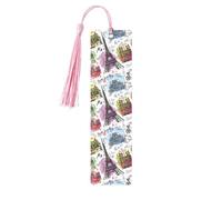 Marque-pages pour lecteurs et amoureux des livres - Marque-page vintage en bois avec pompons - Tour Eiffel, Paris