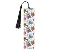 Marque-pages pour lecteurs et amoureux des livres - Marque-page vintage en bois avec pompons - Tour Eiffel, Paris