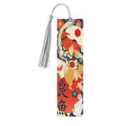 Marque-pages pour lecteurs et amoureux des livres, motif carpes japonaises et chat porte-bonheur, marque-page en bois avec pompons