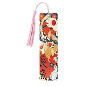 Marque-pages pour lecteurs et amoureux des livres, motif carpes japonaises et chat porte-bonheur, marque-page en bois avec pompons