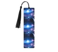 Marque-pages pour lecteurs et amoureux des livres, motif nébuleuse, univers, planète spatiale, en bois avec pompons