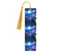 Marque-pages pour lecteurs et amoureux des livres, motif nébuleuse, univers, planète spatiale, en bois avec pompons