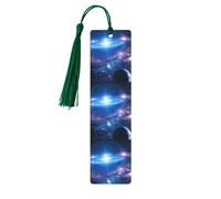 Marque-pages pour lecteurs et amoureux des livres, motif nébuleuse, univers, planète spatiale, en bois avec pompons