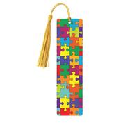 Marque-pages pour lecteurs et amoureux des livres, motif sensibilisation à l'autisme, marque-page en bois avec pompons