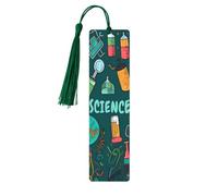 Marque-pages scientifiques et mathématiques recto-verso en bois avec pompon vert foncé, marque-pages légers à motifs de dessins animés, accessoires de lecture