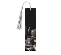 Marque-pages « Thé noir », marque-pages en bois faits main pour femmes et hommes, pour les amoureux des livres, étiquettes en bois, marque-pages de lecture, ornements rectangulaires avec pompons