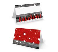 Marque place Noël bonnet du Père Noël, lot de 50: carte de table à personnaliser, porte nom invité fête, carton de table rouge vintage avec étoiles, étiquette placement, déco repas, 8,5 x 5,5 cm
