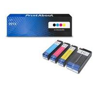 Marque propre PrintAbout Cartouche d'encre 991X (M0K02AE + M0J90/94/98AE) 4 couleurs Multipack Grande capacité Convient pour HP