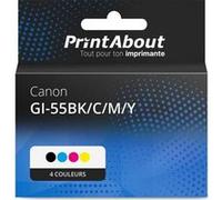 Marque propre PrintAbout Cartouche d'encre GI-55BK/C/M/Y 4 couleurs Multipack Convient pour Canon 4 couleurs