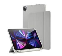 Marque - yeliot Étui Compatible avec iPad Pro 11" 2021/2020/2018 Étui de Protection en Cuir PU Souple TPU arrière Folio Case Cover Trifold Stand Étui de Protection avec Porte-Stylo, Gris