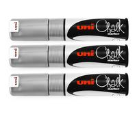 Marqueur À Craie Uni-Ball PWE-8K Pointe Biseautée 8,0 Mm Argent Pack De 3