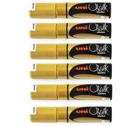Marqueur À Craie Uni-Ball PWE-8K Pointe Biseautée 8,0 Mm Or Pack De 6