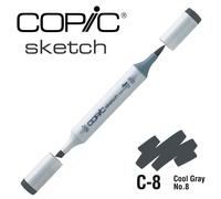 COPIC Sketch C-8, Cool Gray No. 8, Twin Marker avec une pointe moyenne et une pointe pinceau