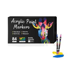 Marqueur Acrylique Double Pointe Beyonddraw - 24/48/72/96/120/168 Couleurs, for Toile, Peinture rupestre, Verre et Surfaces céramiques.(84 pcs 168 Color)