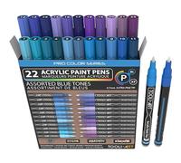 marqueur acrylique Ensemble de 22 marqueurs assortis de la série Pro Color, pointe extra fine de 0,7 mm pour la peinture rupestre, le verre, les tasses, le bois, la toile, non toxique(bleu)