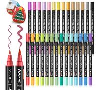 Marqueur Acrylique Métallique, 28 Feutres Acryliques Métallique À Double Pointe (Pinceau & Fine), Marqueur Peinture Acrylique Pour Céramique Toile Plastique Calligraphie Bricolage