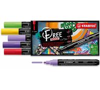 Marqueur acrylique - STABILO FREE Acrylic T300 - Etui carton x 5 marqueurs peinture - Pointe moyenne - Set 4 "Vibrant"