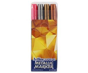 Marqueur ARTLINE permanent métallique - Pointe 1mm - Couleurs rose métallique, bronze, argent et or - Blister de 4