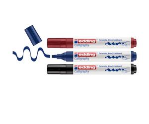 Marqueur calligraphie edding 1455 - Étui de 3 - Noir,bleu acier,cramoisi - Pointe calligraphique flexible 1-5 mm - Feutre pour papier, bois, toile -débutants, lettrage, bullet journals, cartes de vœux