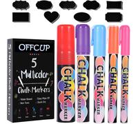 Marqueur Craie Liquide, 5pcs Feutre Craie Effacable Muticolor, Marqueurs À Craies Pointe 1/3/6/10/15 Mm Avec 58 Etiquettes Pour Tableau Noir Vitres, Verre, Bistro, Enseignes