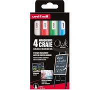 UNI-BALL Marqueur craie PWE-5M - Pointe conique medium, résistant à la pluie - Lot 4 couleurs