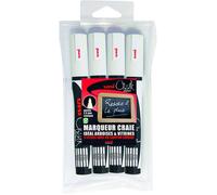 Uni-Ball 186200 - Set marqueur fenêtre & craie blanc, 4 marqueurs craie PWE-5M, crayons craie pointe ogive 1,8-2,5 mm